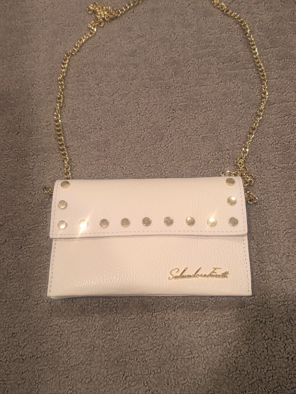 Salvatore Ferretti White Leather Crossbody with Gold Chain & Studs